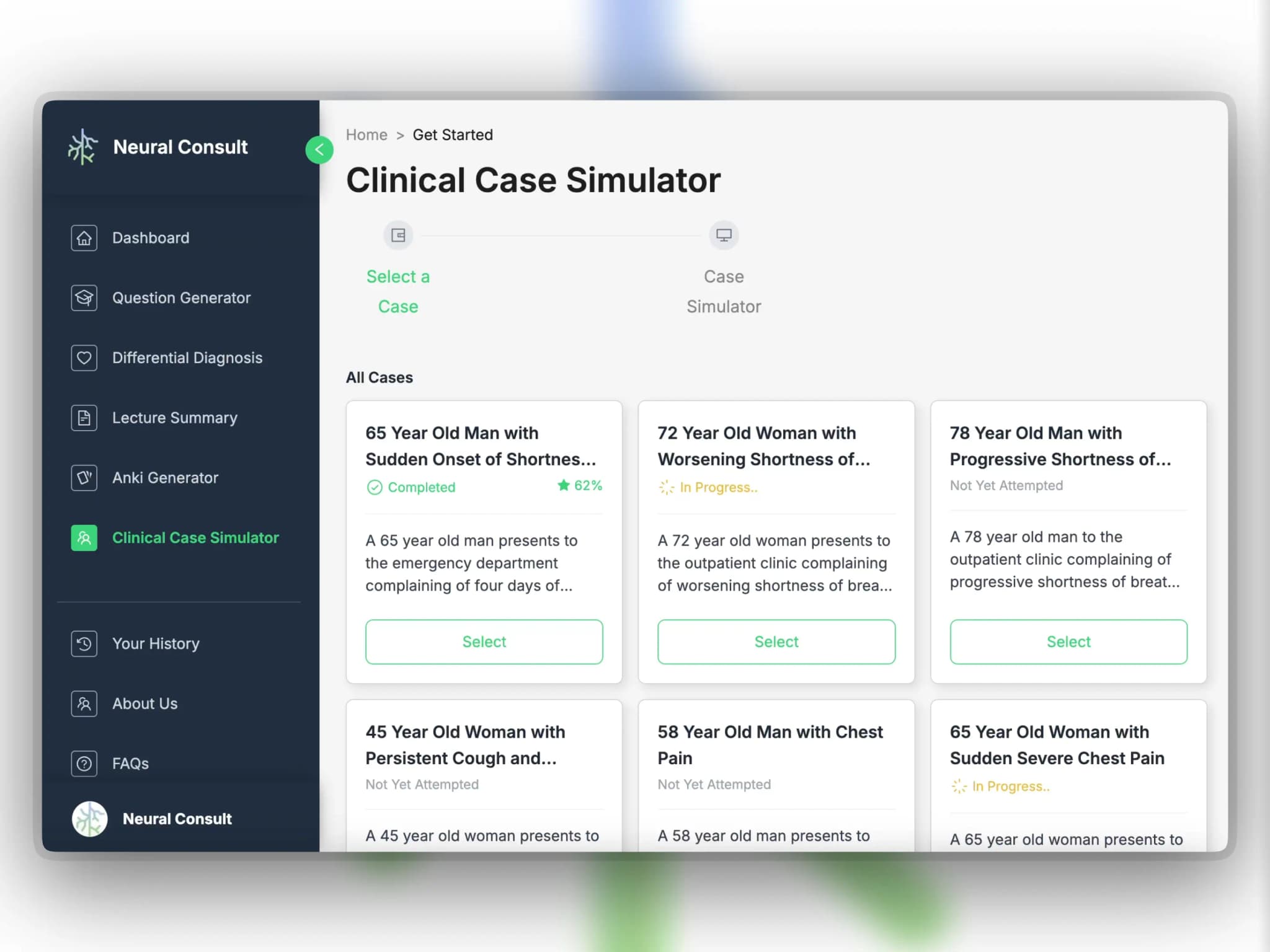 Step 1: Choose a case from our bank or create your own from your files!