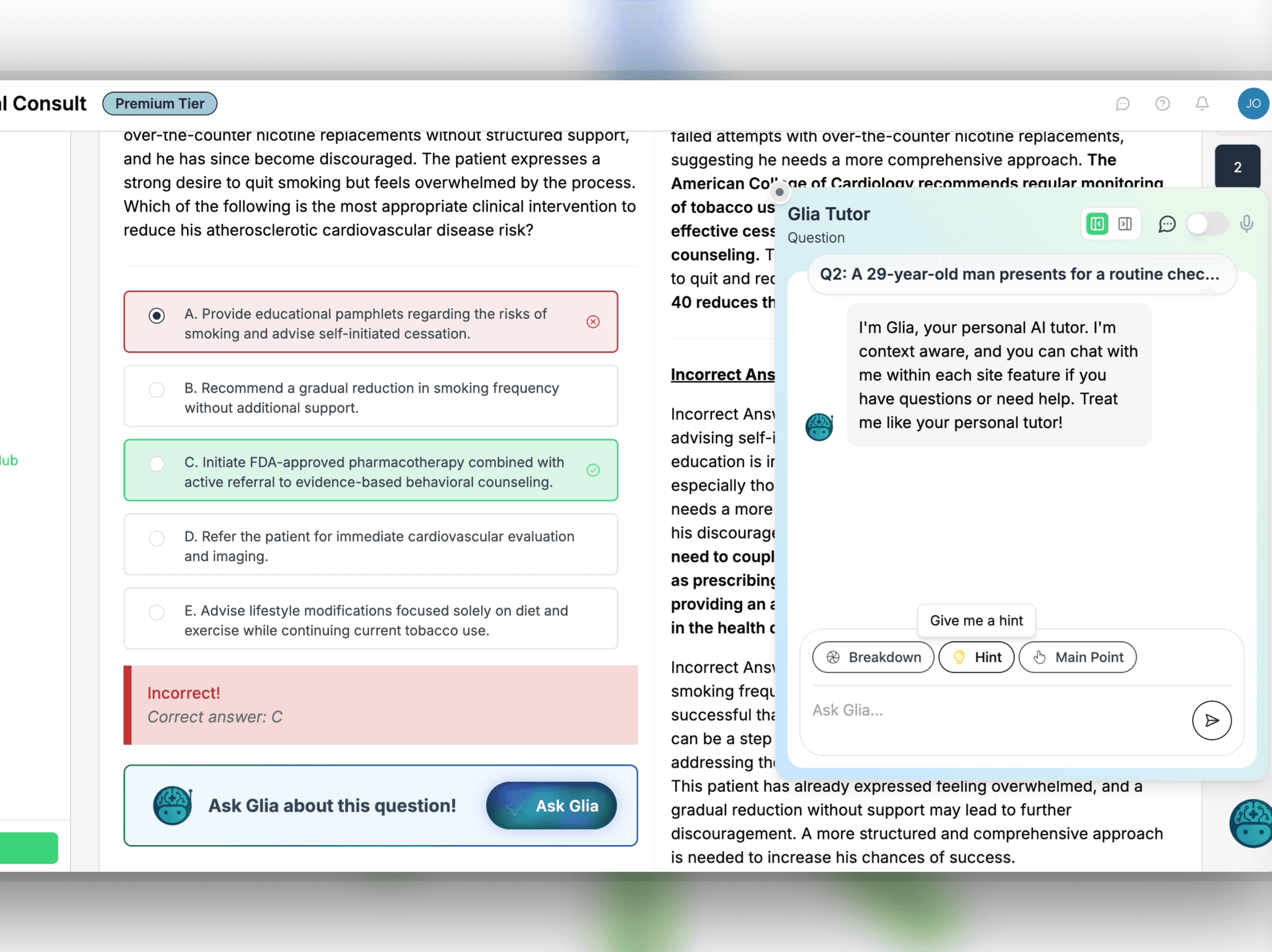 Step 5: Ask GLIA, your tutor, for help when you need it